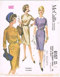 6157 1961 MCC SHEATH DRESS, DETACHABLE COLLAR PATTERN 18 38